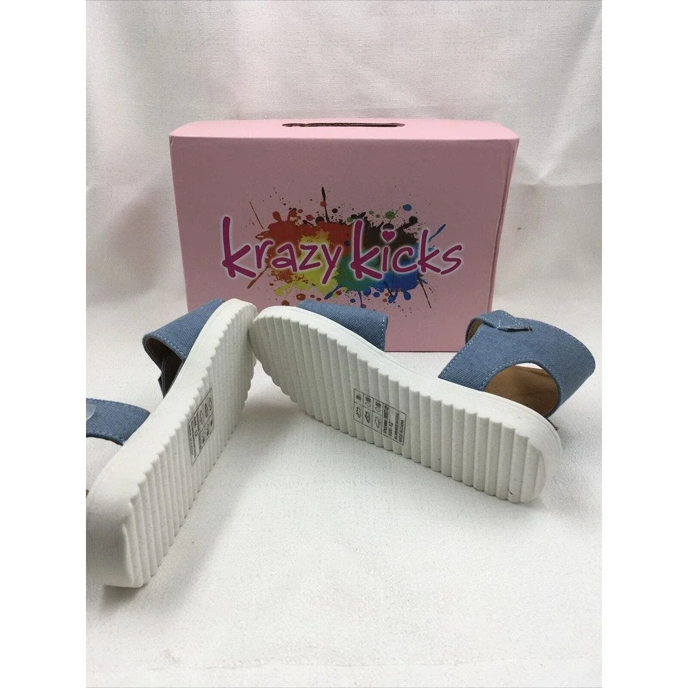 krazy kicks‎ girl blue jeans sandals size 12